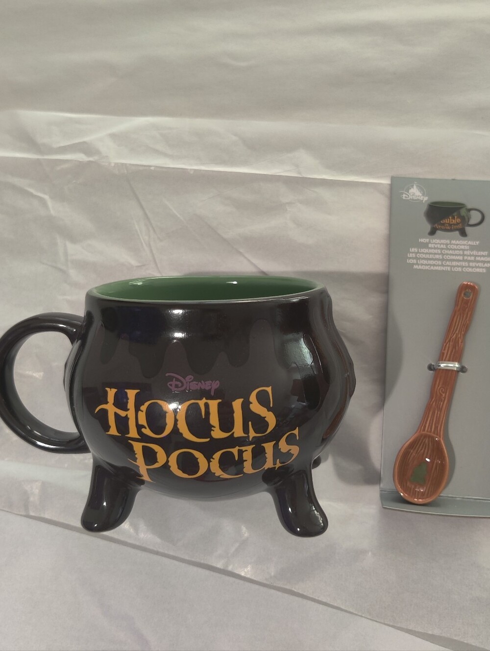 Disney Hocus Pocus Black Cauldron Mug with Green Interior And Stirring Spoon